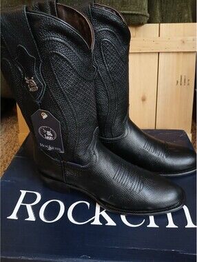 Rock'em Floter Negro Black Leather Western Boots Size 9.5 US / 28.5 MEX